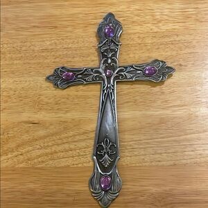 Elegant Silver Wall Cross with Purple Accents